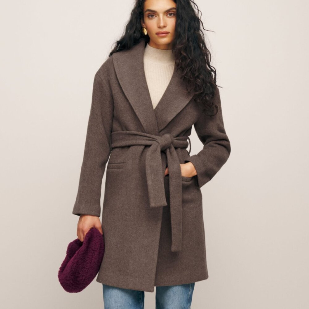 Reformation Brown Kerry Wrap Coat